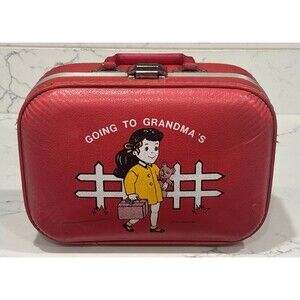 Vintage Going To Grandma’s Red Child Suitcase by Trojan Luggage Co